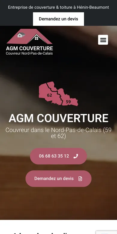 Le site d'AGM Couverture sur téléphone
