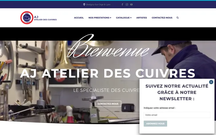 Page d'accueil du site d'AJ Atelier des Cuivres