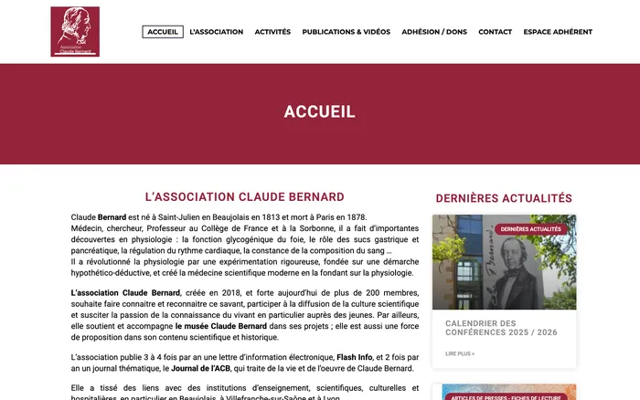 Page d'accueil du site de l'Association Claude Bernard