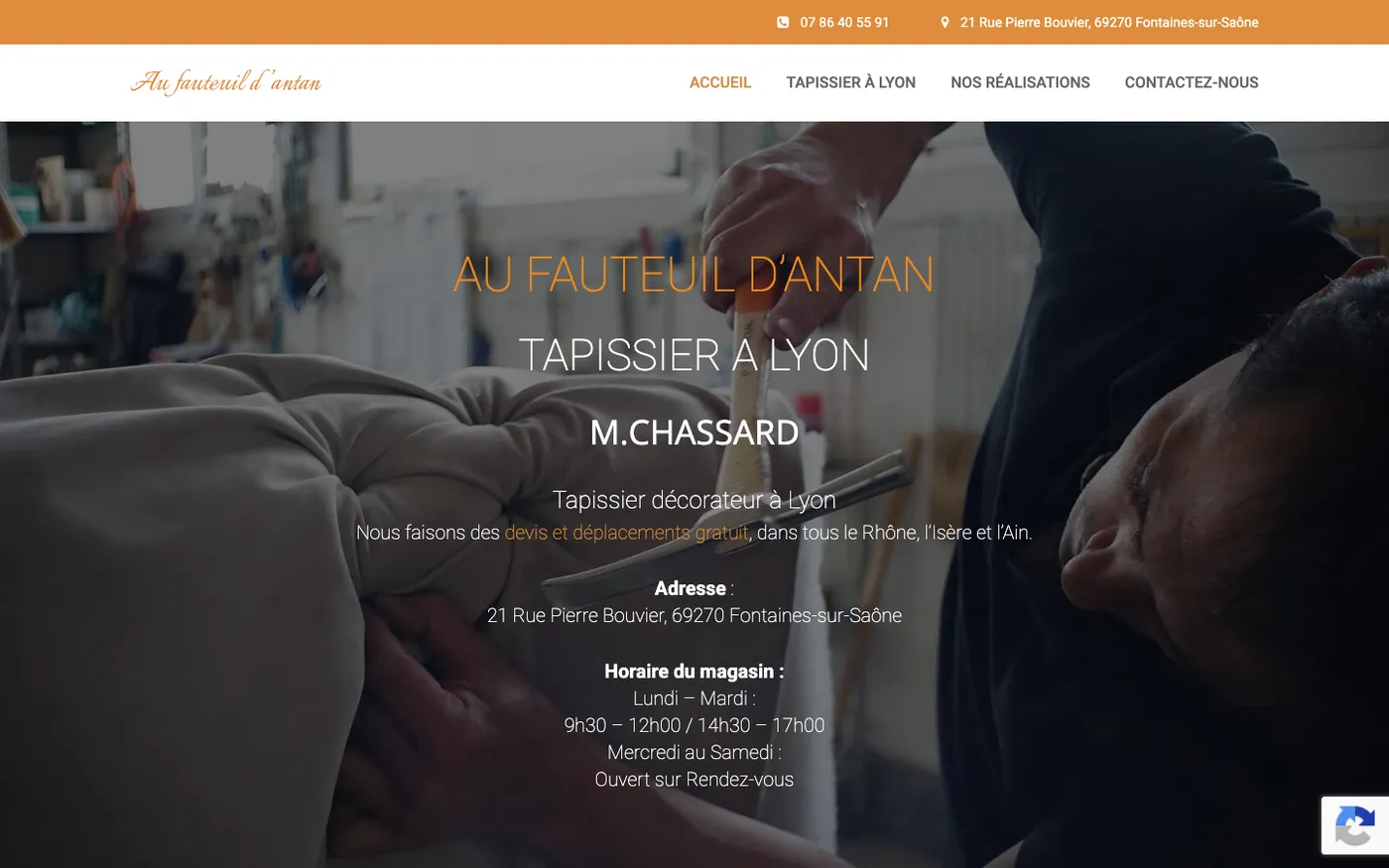 Page d'accueil du site Au Fauteuil d'Antan sur ordinateur