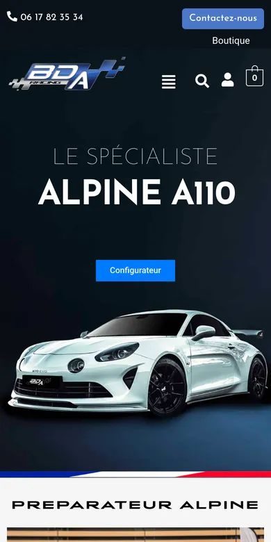 Le site de BDA Racing sur téléphone