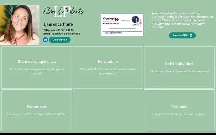 Page d'accueil du site d'Élan de Talents