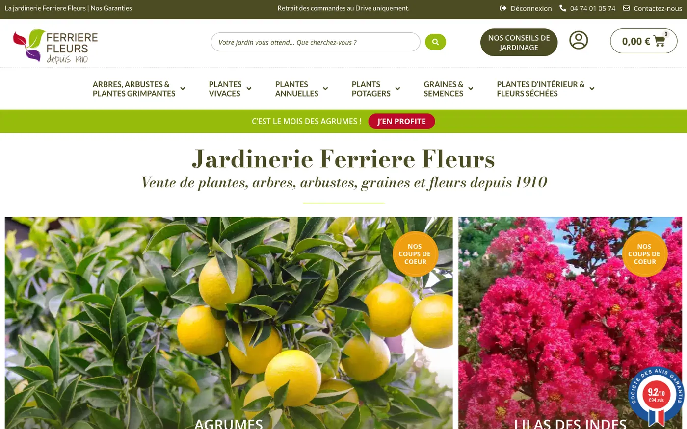 Page d'accueil du site de Ferrière Fleurs sur ordinateur