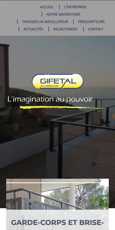 Le site de Gifetal Aluminium sur téléphone