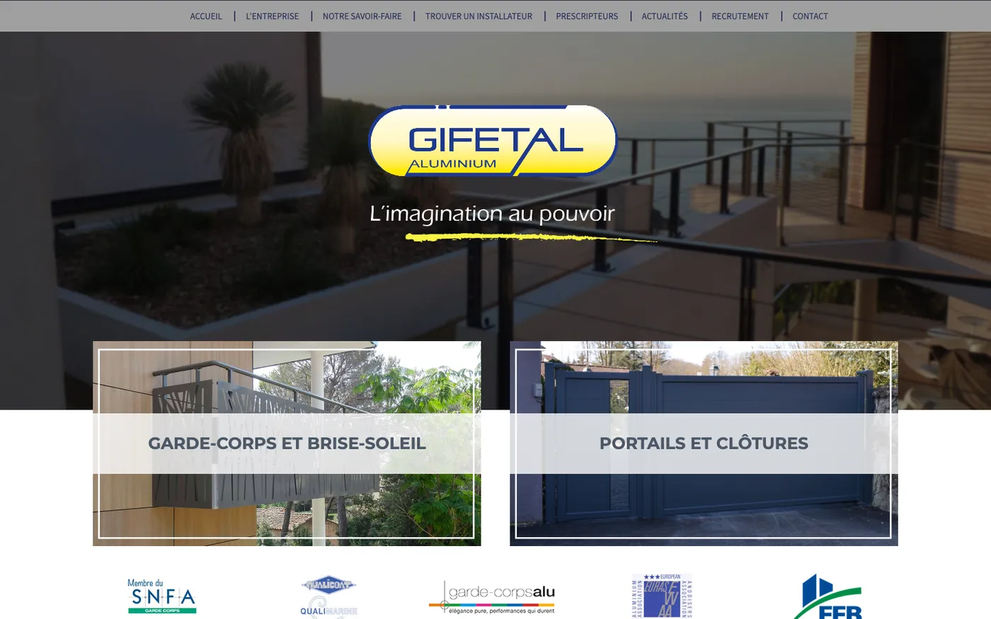 Page d'accueil du site de Gifetal Aluminium sur ordinateur