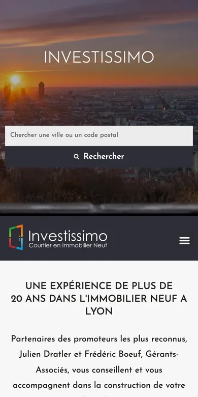 Le site d'Investissimo sur téléphone