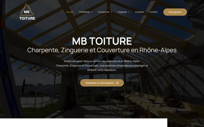 Page d'accueil du site de MB Toiture