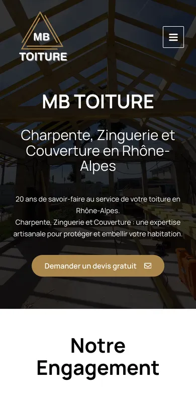 Le site de MB Toiture sur téléphone