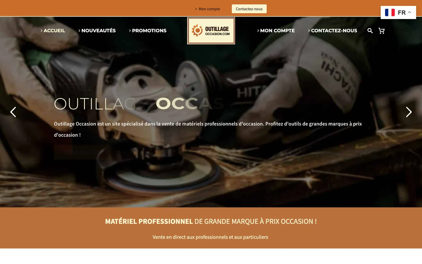 Page d'accueil du site d'Outillage Occasion sur ordinateur