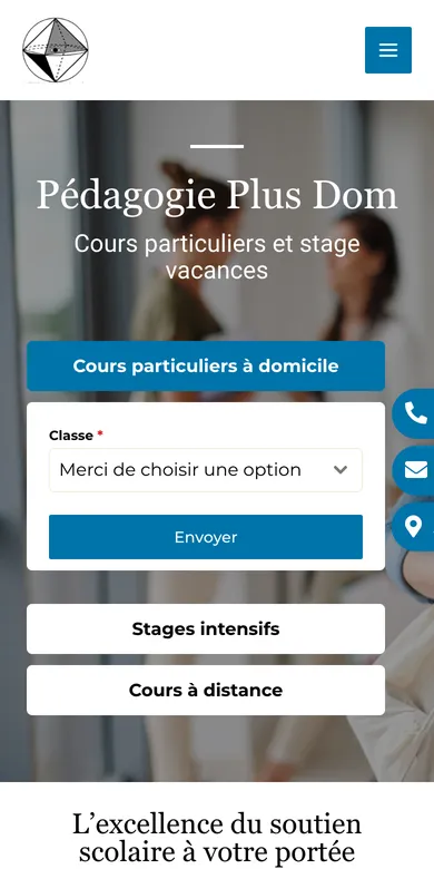 Le site de Pédagogie Plus Dom sur téléphone