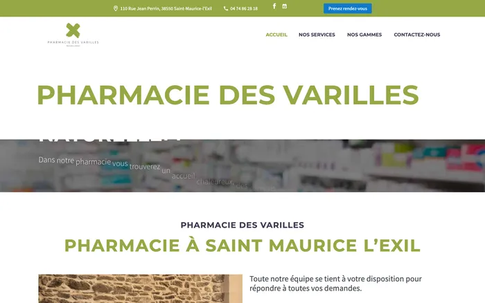 Page d'accueil du site de Pharmacie des Varilles