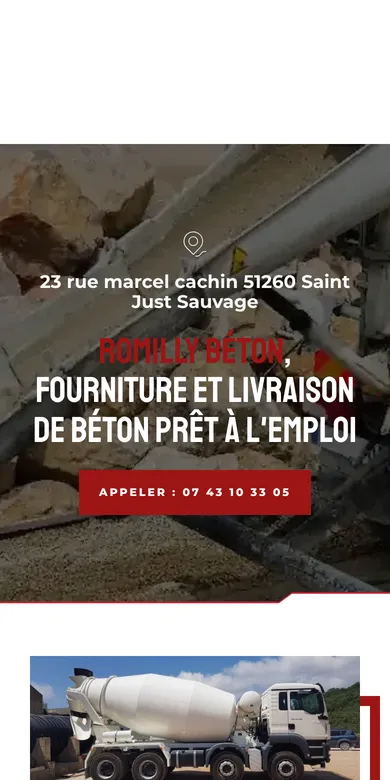 Le site de Romilly Béton sur téléphone