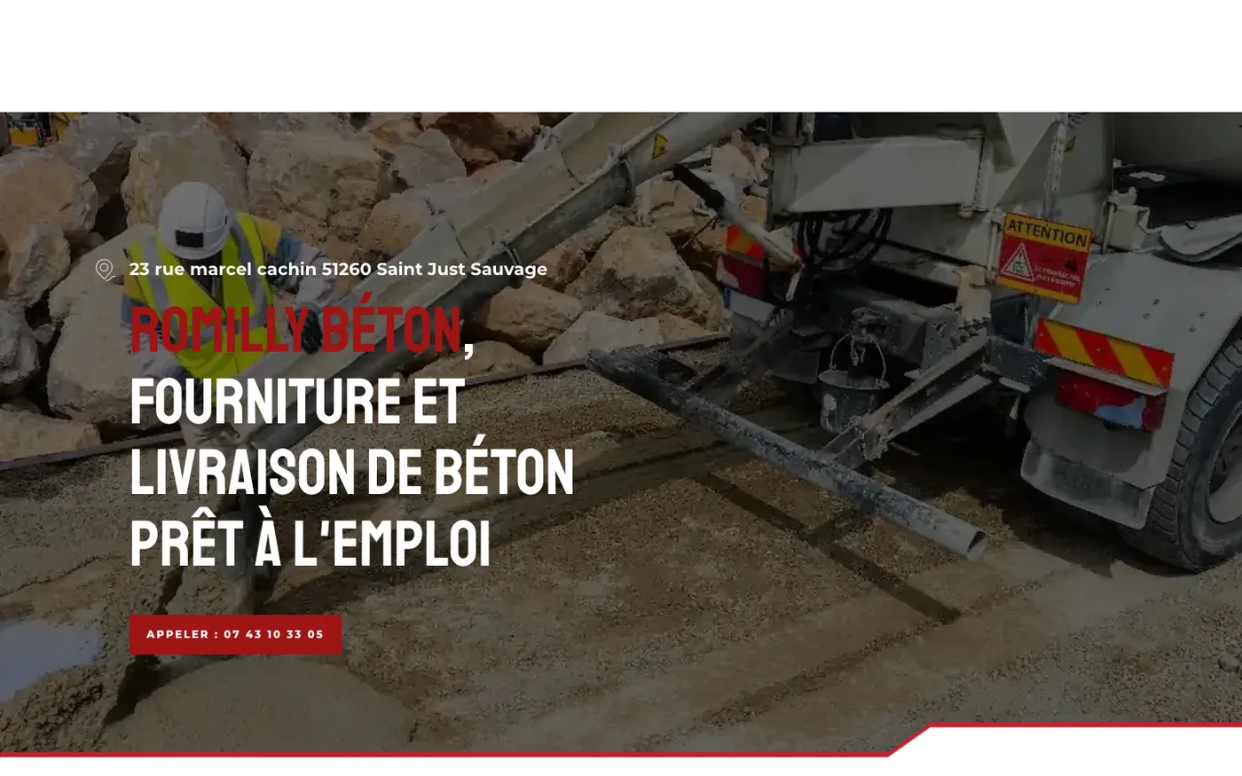Page d'accueil du site de Romilly Béton sur ordinateur