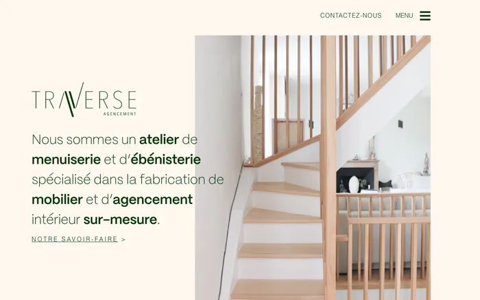 Page d'accueil du site de Traverse Agencement