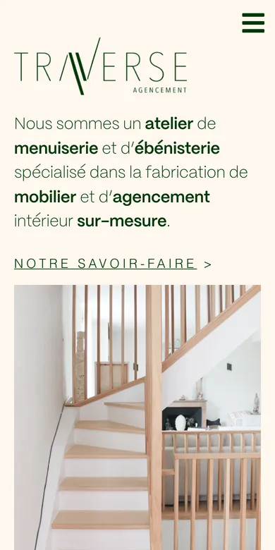 Le site de Traverse Agencement sur téléphone