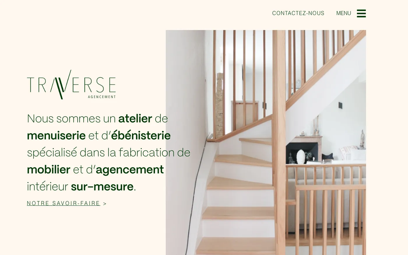 Page d'accueil du site de Traverse Agencement sur ordinateur
