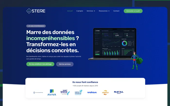 Page d'accueil du site refondu pour STERE Informatique