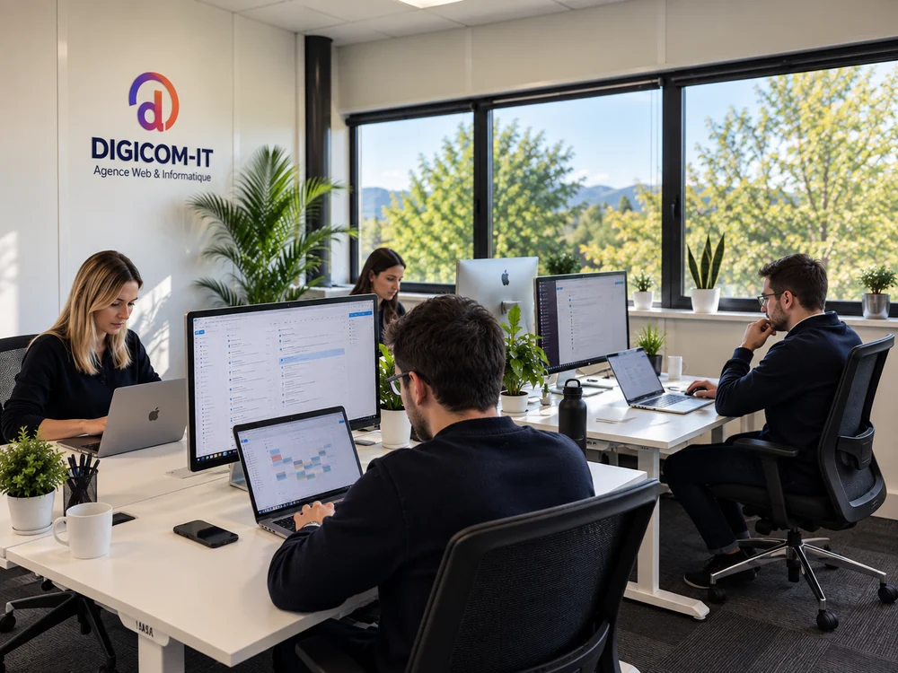 Les bureaux de DIGICOM-IT à Saint-Vulbas, l'équipe au travail