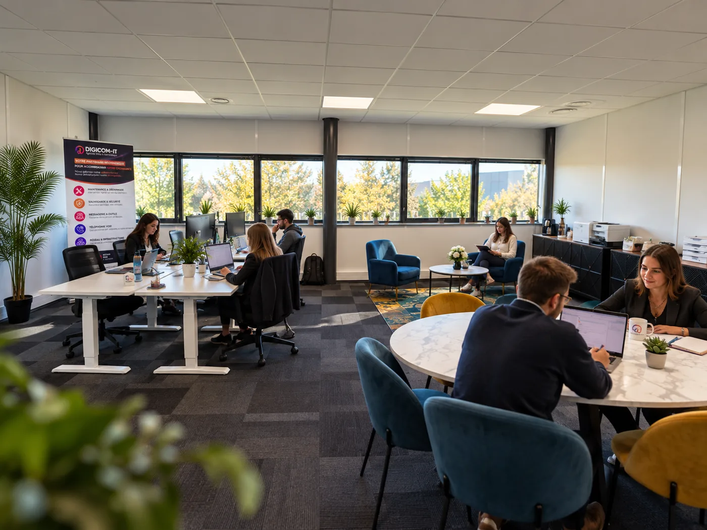 L'équipe DIGICOM-IT dans l'open space de l'agence