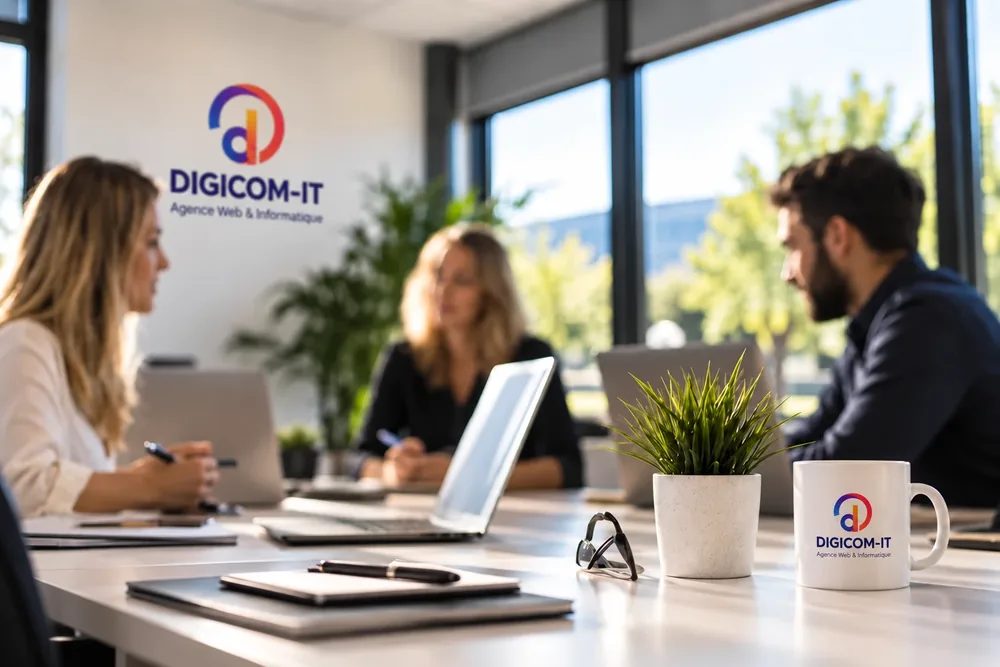 Réunion de travail de l'équipe DIGICOM-IT autour d'une stratégie de référencement